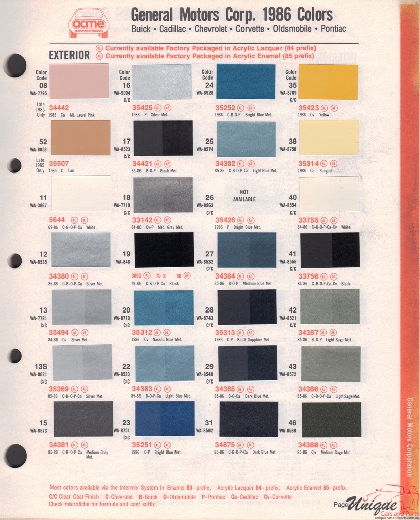 1986 General Motors Paint Charts Acme 1